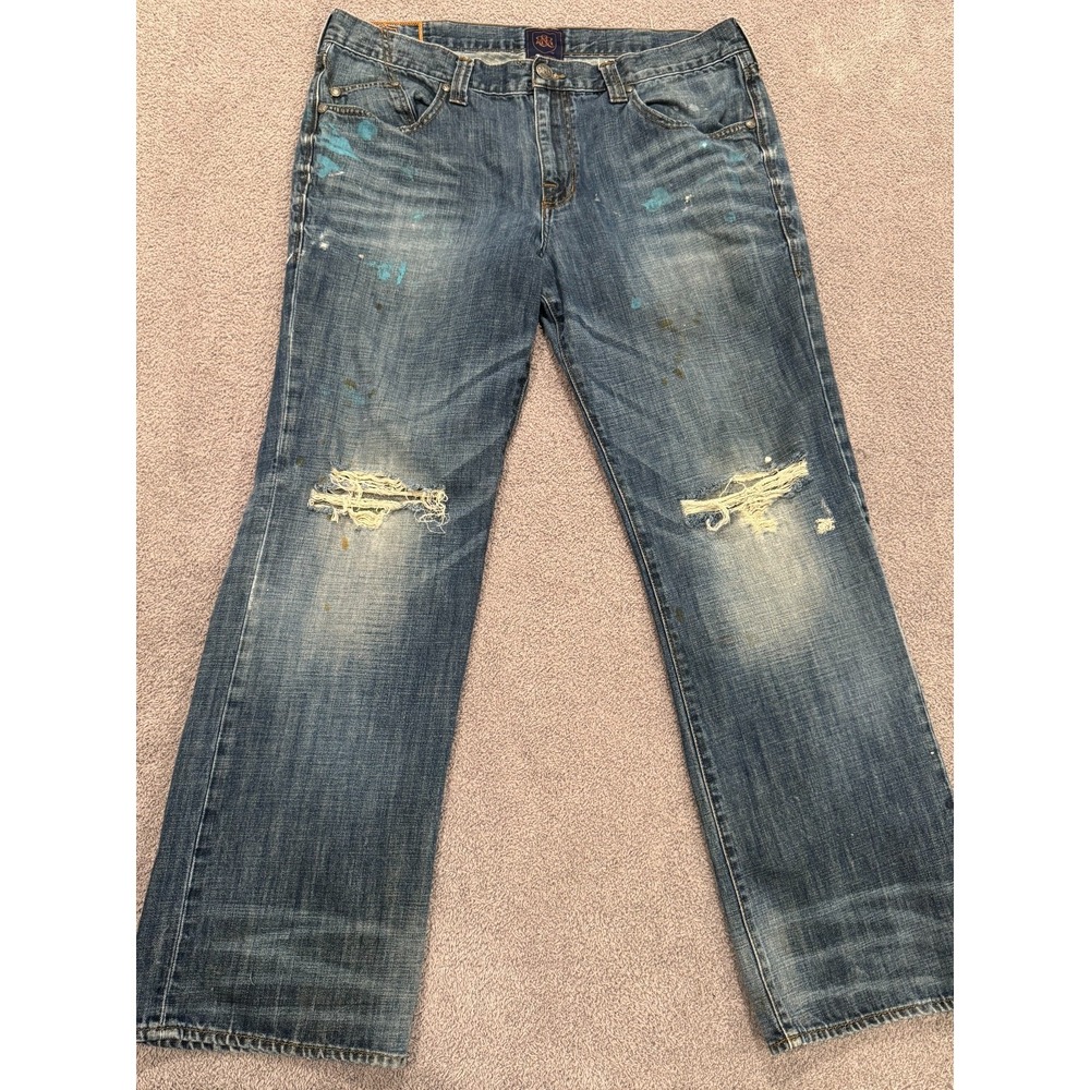 Rock & Republic Men's Distressed Jeans Blue Paint Splatter Destroyed Denim 38x32